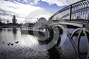 Bridge leading to the island in the city park