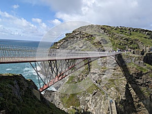 The bridge leading to Tintagel Castle in Cornwall, England