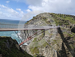 The bridge leading to Tintagel Castle in Cornwall, England