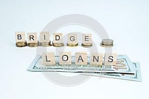 Bridge loans- word composed fromwooden blocks letters on White background, copy space for ad text photo