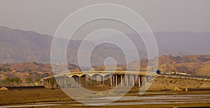 Bridge of loess plateau in sunset