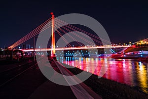 Bridge of Lovers and Tura River in Tyumen, Russia