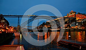 Bridge Luis I at night in Porto