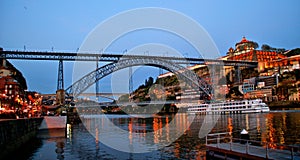 Bridge Luis I at night in Porto