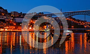 Bridge Luis I at night in Porto