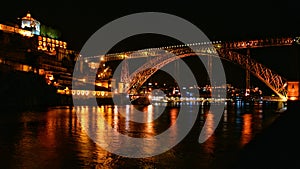 Bridge Luis I at night in Porto
