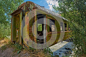 Bridge made from old abandoned train car in Georgia