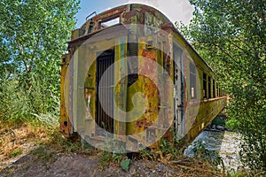 Bridge made from old abandoned train car in Georgia