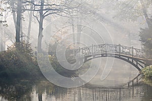 Bridge in misty morning