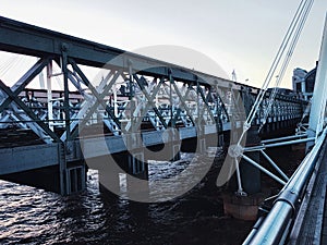 Bridge modern metal steels symbol blue sky water