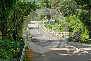 A bridge of the mountain road through the forest