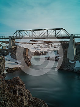 Bridge at Myvatn Lake in iceland