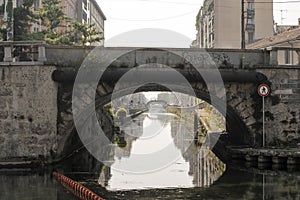 Bridge on the Naviglio Grande in the center of Milan