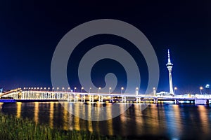 macau bridge at night