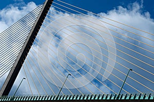 Bridge in Normandy, France, bridge details, lines, bridge fragment with cloud blue sky background, architecture, architectural