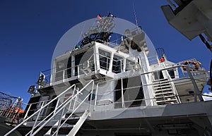The bridge of an offshore work vessel