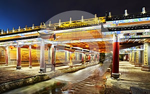 Bridge in old town of Lijiang at night, China.