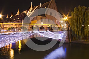 Bridge in old town strassbourg by night