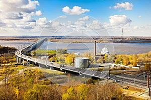 Bridge over Amur river in Khabarovsk in autumn