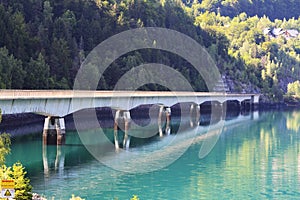 Bridge over artificial Lac du Verney in France