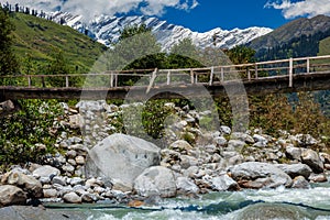 Bridge over Beas River, near Manali. Kullu Valley, Himachal Pradesh, India