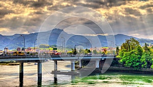 Bridge over the Bidasoa river on the France - Spain border