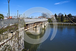 Bridge over the Bidasoa river on Spain and France border.