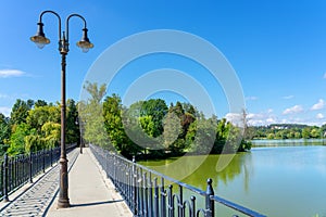 bridge over the boating lake in Szombathely Hungary with love locks