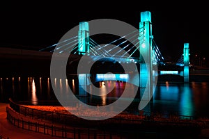 Bridge over Brazos River illuminated by LED in Waco, Texas / Light painted bridge