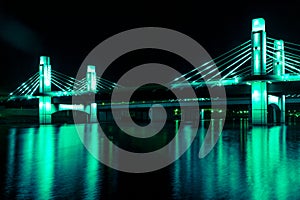 Bridge over Brazos River illuminated by LED in Waco, Texas / Light painted bridge