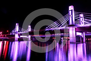 Bridge over Brazos River illuminated by LED in Waco, Texas / Light painted bridge photo