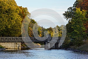 A bridge over a canal during the autumn