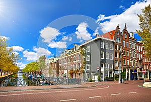 Bridge over channel in Amsterdam Netherlands houses river Amstel