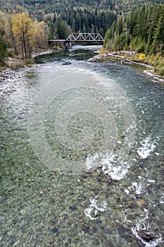 Bridge over clear mountain river