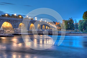 Bridge over the Danube river in Regensburg, Germany