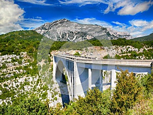 Bridge over the deep canyon of Verdon in the French Alps