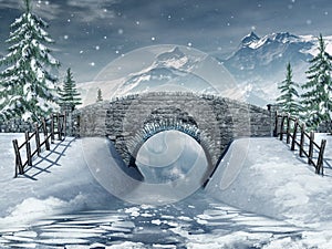 Bridge over a frozen river