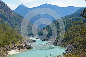 Bridge over the Ganges River in India. Bridge in Rishikesh.