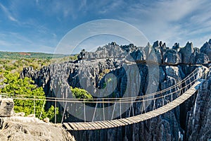 Bridge over a gap at the Tsingy de Bemaraha National Park, Madagascar