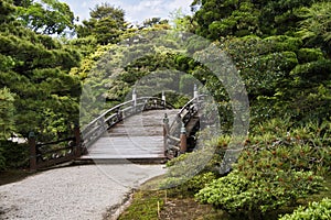 A bridge over the garden pond inside Kyoto Imperial Palace.  Kyoto Japan