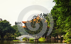 Bridge over the garden pond at Liberty Square, Taipei, Taiwan