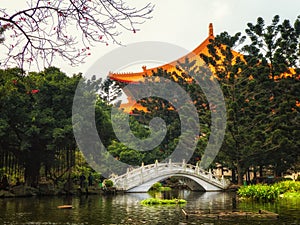 Bridge over the garden pond at Liberty Square, Taipei, Taiwan