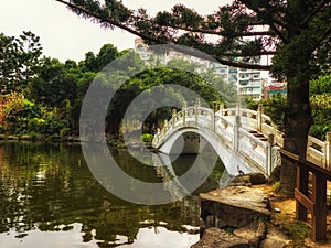 Bridge over the garden pond at Liberty Square, Taipei, Taiwan