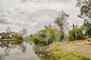 Bridge over irrigation channel at Kow Swamp, near Gunbower in Victoria, Australia