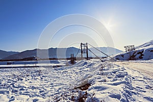 Bridge over the Katun River near the village of Multa in early s