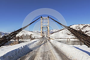 Bridge over the Katun River near the village of Multa in early s