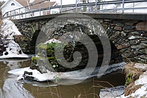 Bridge over Kungsbacka river with cold water