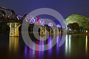 Bridge over the Kwai river at night