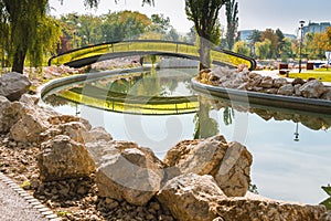 Bridge over the lake in Drumul Taberei Park, Bucharest