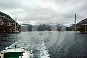 Bridge over Lysefjord, near Forsand town, Norway.